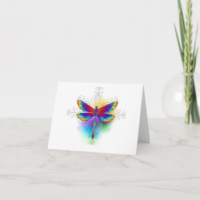 Rainbow Polygonal Dragonfly Card (Front)