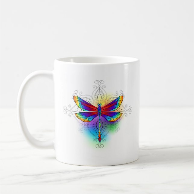 Rainbow Polygonal Dragonfly Coffee Mug (Left)