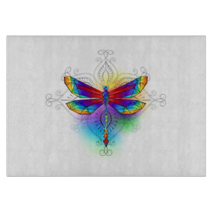 Rainbow Polygonal Dragonfly Cutting Board
