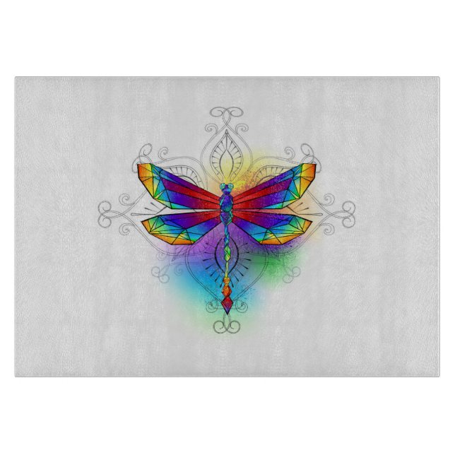 Rainbow Polygonal Dragonfly Cutting Board (Front)