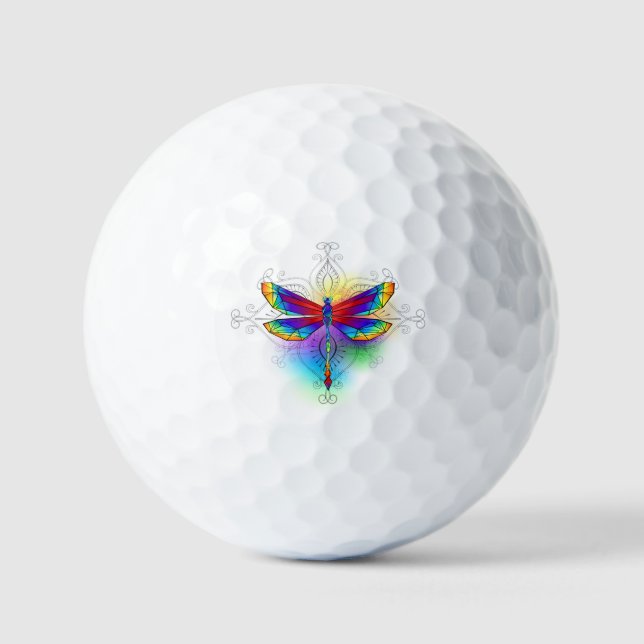 Rainbow Polygonal Dragonfly Golf Balls (Front)