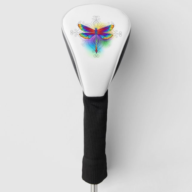 Rainbow Polygonal Dragonfly Golf Head Cover (Front)
