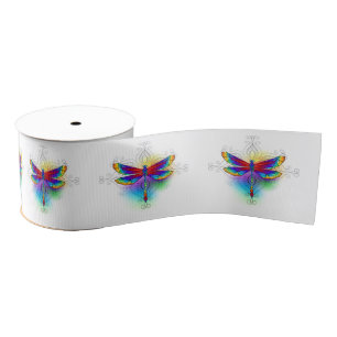 Rainbow Polygonal Dragonfly Grosgrain Ribbon