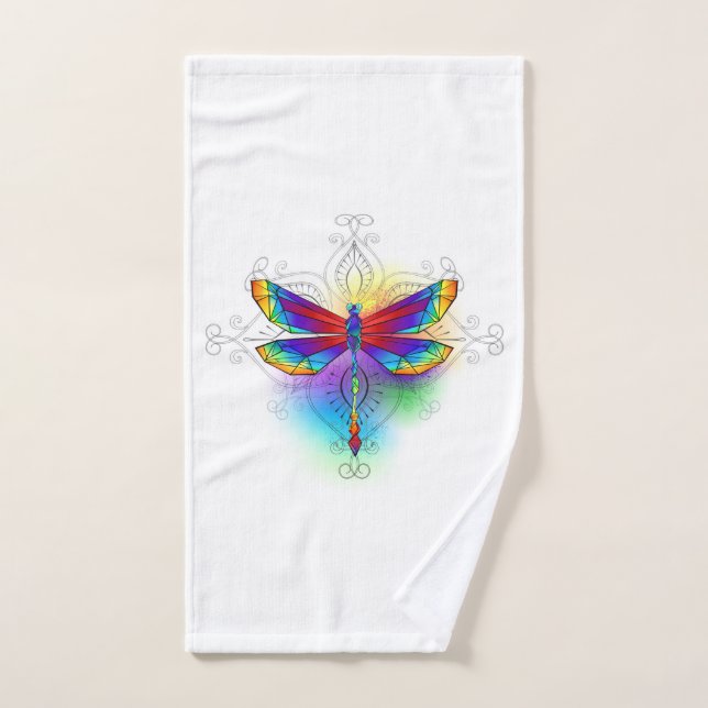 Rainbow Polygonal Dragonfly Hand Towel (Hand Towel)