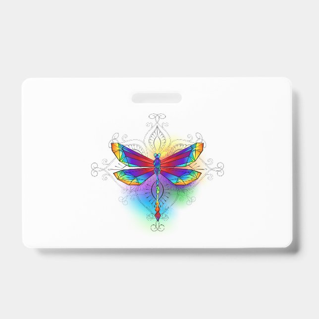 Rainbow Polygonal Dragonfly ID Badge (Front)
