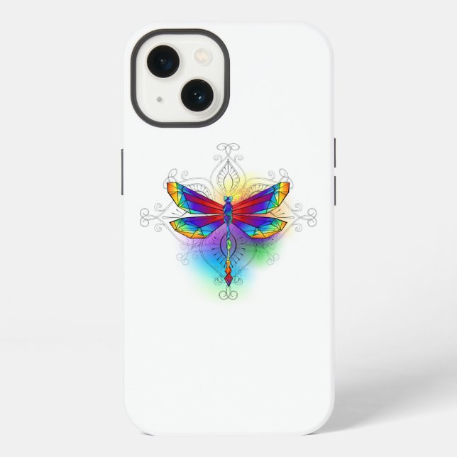 Rainbow Polygonal Dragonfly iPhone Case (Back)