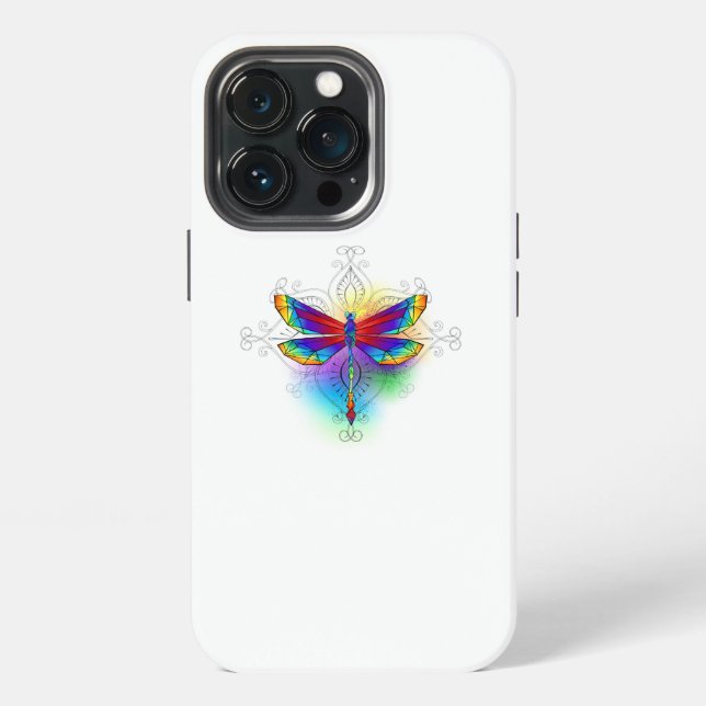 Rainbow Polygonal Dragonfly iPhone Case (Back)