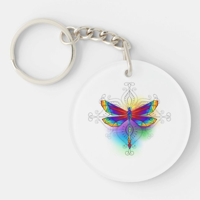 Rainbow Polygonal Dragonfly Key Ring (Front)
