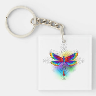 Rainbow Polygonal Dragonfly Key Ring