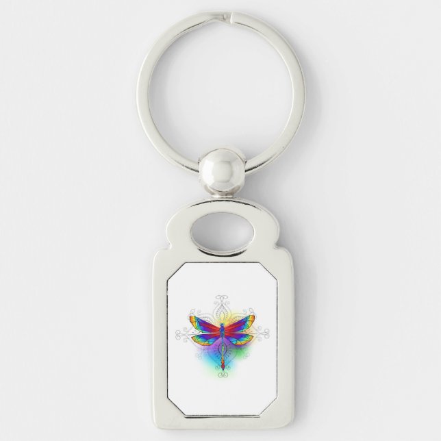 Rainbow Polygonal Dragonfly Key Ring (Front)