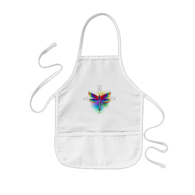 Rainbow Polygonal Dragonfly Kids Apron (Front)