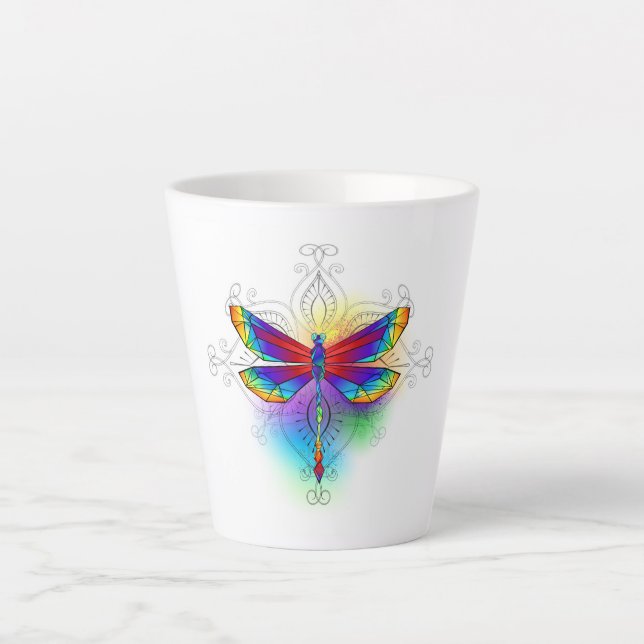 Rainbow Polygonal Dragonfly Latte Mug (Front)