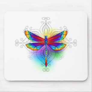 Rainbow Polygonal Dragonfly Mouse Pad