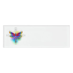 Rainbow Polygonal Dragonfly Name Tag