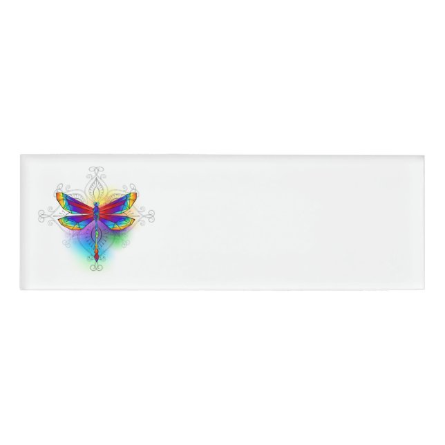 Rainbow Polygonal Dragonfly Name Tag (Front)