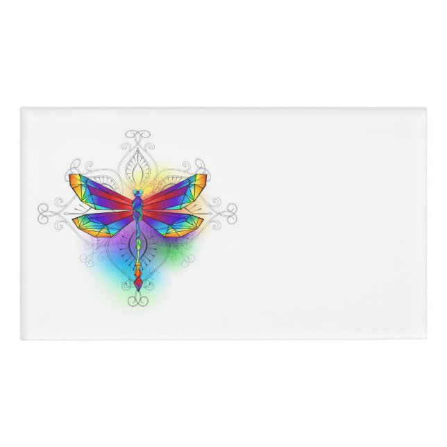 Rainbow Polygonal Dragonfly Name Tag (Front)