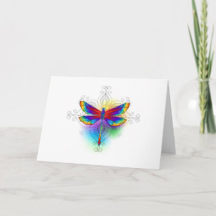 Rainbow Polygonal Dragonfly Note Card