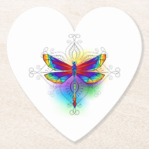 Rainbow Polygonal Dragonfly Paper Coaster