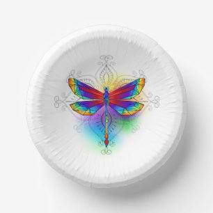 Rainbow Polygonal Dragonfly Paper Plate