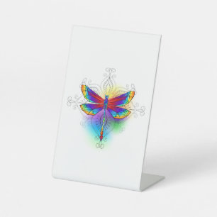 Rainbow Polygonal Dragonfly Pedestal Sign