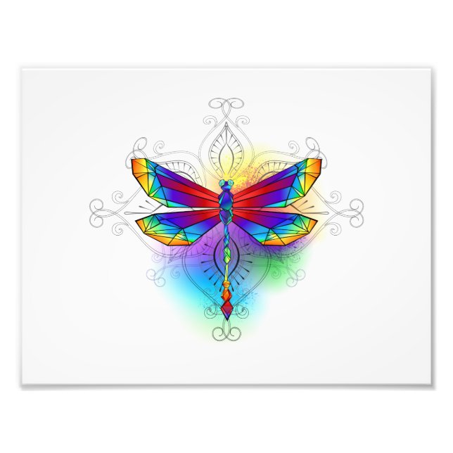 Rainbow Polygonal Dragonfly Photo Print (Front)