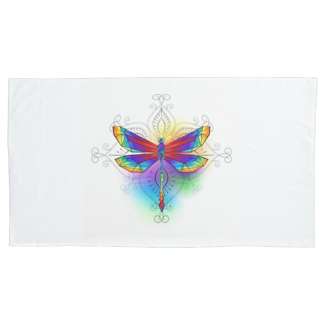 Rainbow Polygonal Dragonfly Pillowcase (Front-Left)