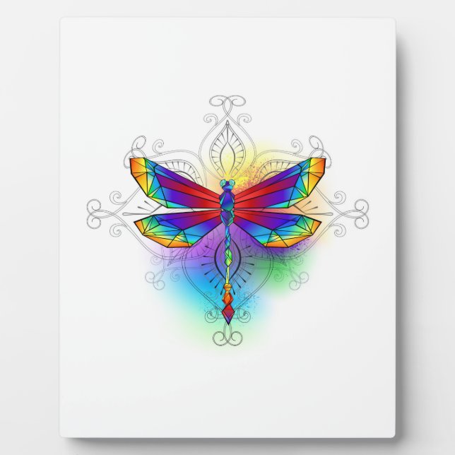Rainbow Polygonal Dragonfly Plaque (Front)
