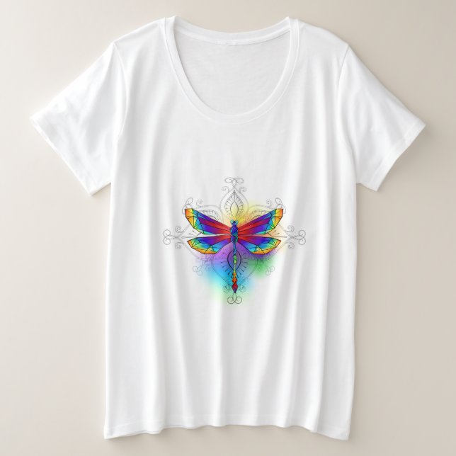 Rainbow Polygonal Dragonfly Plus Size T-Shirt (Design Front)