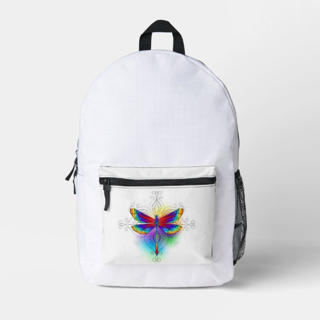Rainbow Polygonal Dragonfly Printed Backpack (Front)