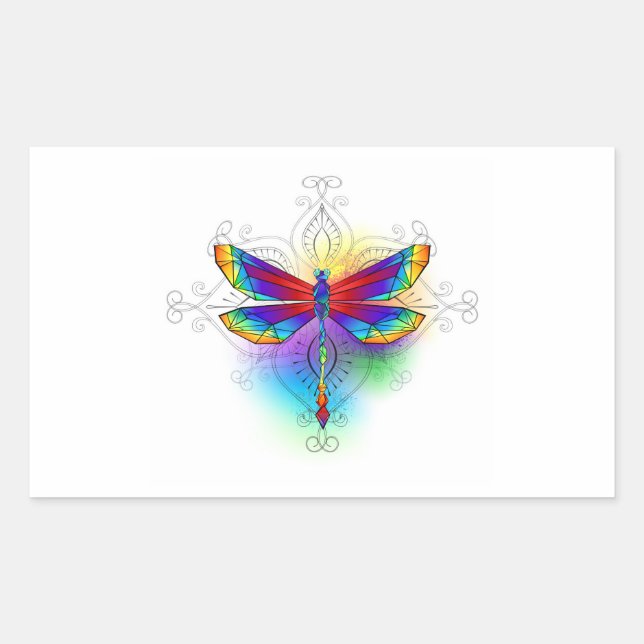 Rainbow Polygonal Dragonfly Rectangular Sticker (Front)