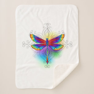 Rainbow Polygonal Dragonfly Sherpa Blanket