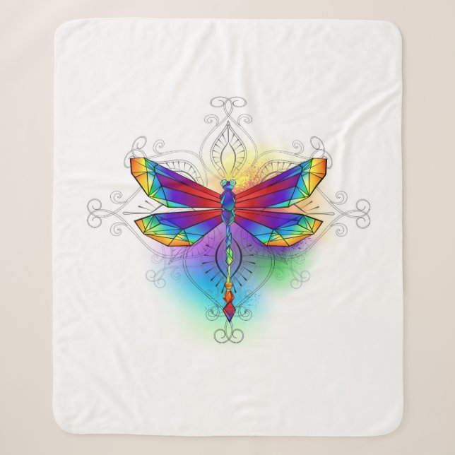 Rainbow Polygonal Dragonfly Sherpa Blanket (Front)