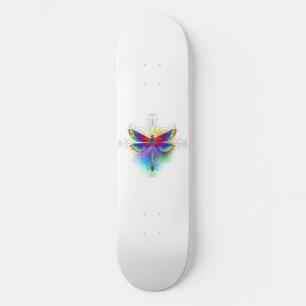 Rainbow Polygonal Dragonfly Skateboard