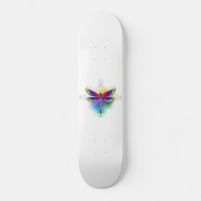 Rainbow Polygonal Dragonfly Skateboard (Front)