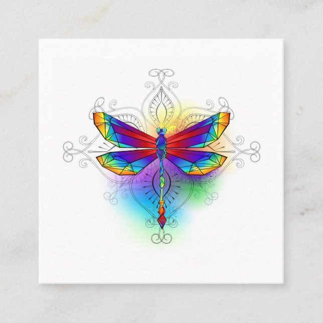 Rainbow Polygonal Dragonfly Square Business Card (Front)