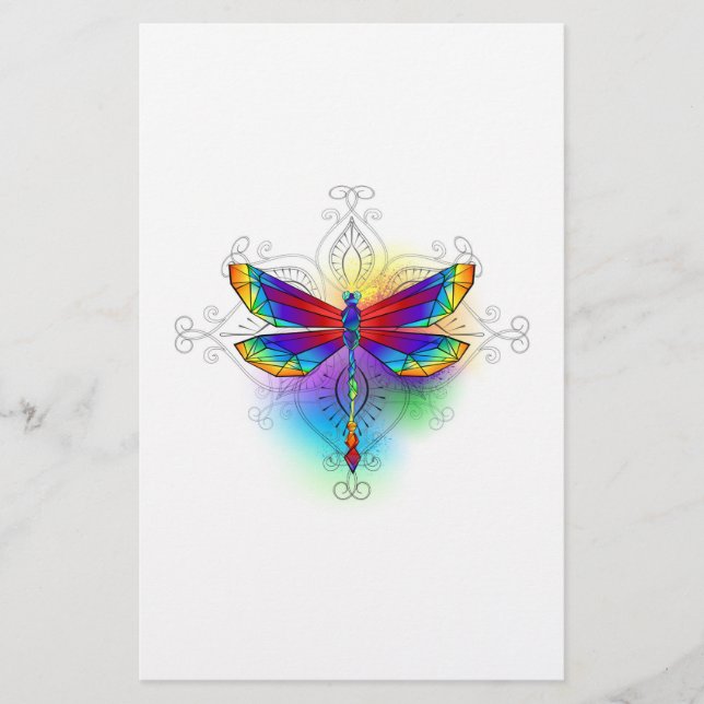 Rainbow Polygonal Dragonfly Stationery (Front)