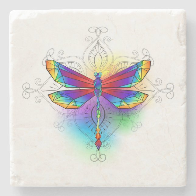Rainbow Polygonal Dragonfly Stone Coaster (Front)