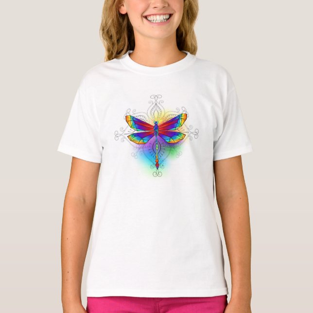 Rainbow Polygonal Dragonfly T-Shirt (Front)