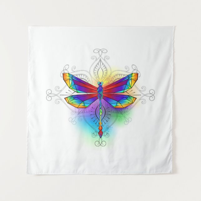 Rainbow Polygonal Dragonfly Tapestry (Front)