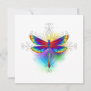 Rainbow Polygonal Dragonfly Thank You Card
