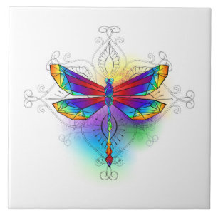 Rainbow Polygonal Dragonfly Tile