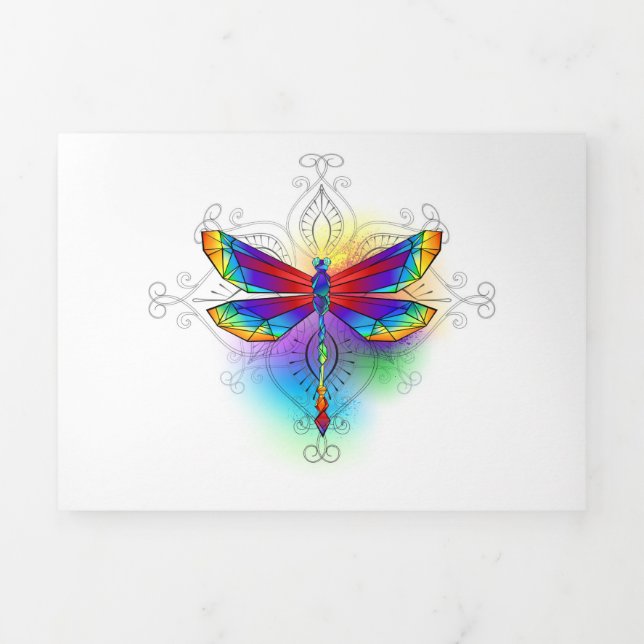 Rainbow Polygonal Dragonfly Tri-Fold Announcement (Cover)