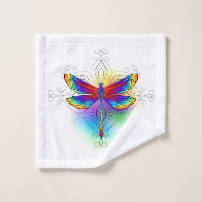 Rainbow Polygonal Dragonfly Wash Cloth (Wash Cloth)