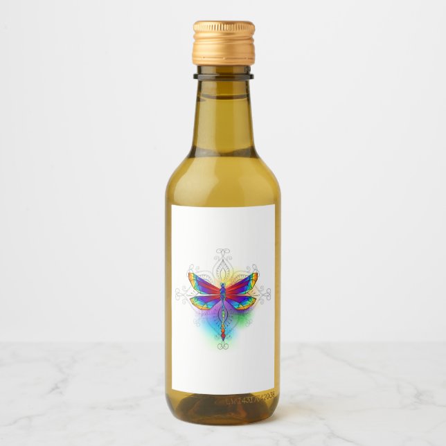 Rainbow Polygonal Dragonfly Wine Label (Front)