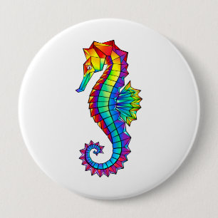 Rainbow Polygonal Seahorse 10 Cm Round Badge