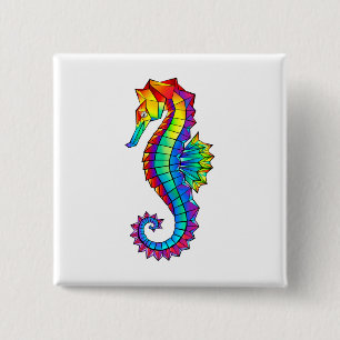 Rainbow Polygonal Seahorse 15 Cm Square Badge