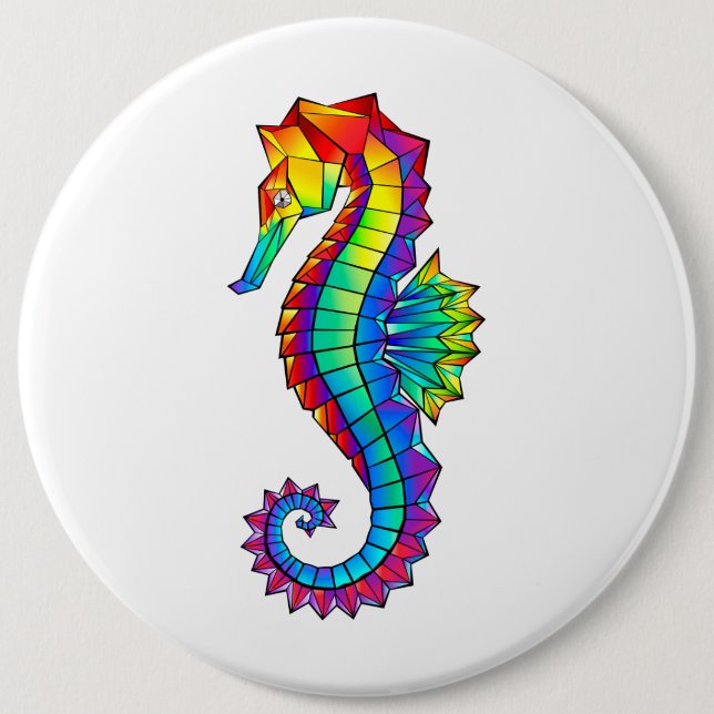 Rainbow Polygonal Seahorse 6 Cm Round Badge (Front)