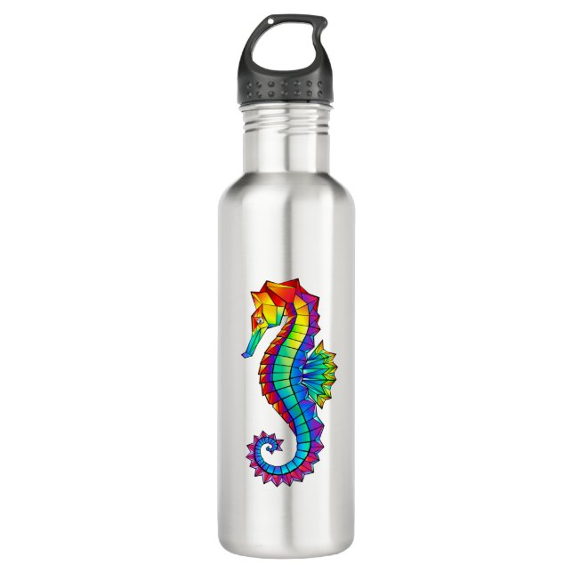 Rainbow Polygonal Seahorse 710 Ml Water Bottle (Front)