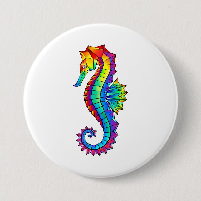 Rainbow Polygonal Seahorse 7.5 Cm Round Badge (Front)