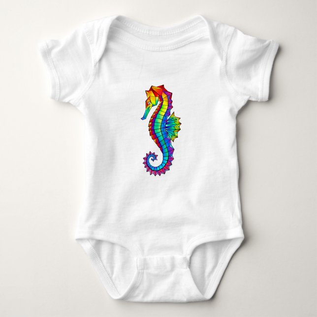 Rainbow Polygonal Seahorse Baby Bodysuit (Front)